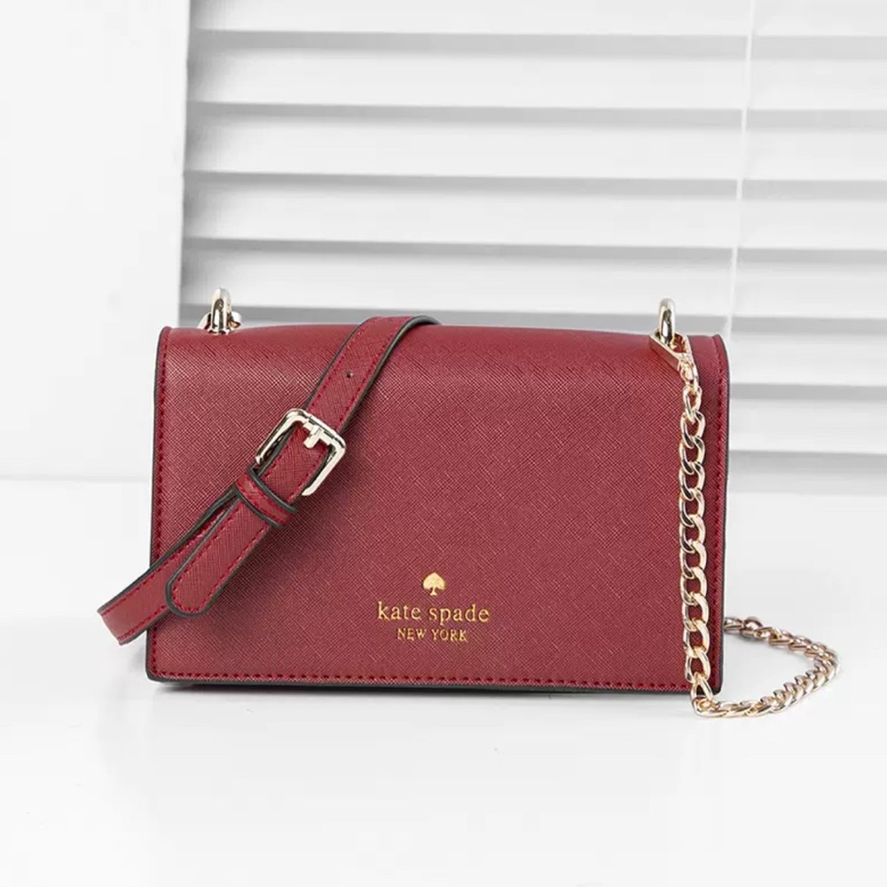 Kate Spade Red Gold Crossbody Bag with Chain Strap